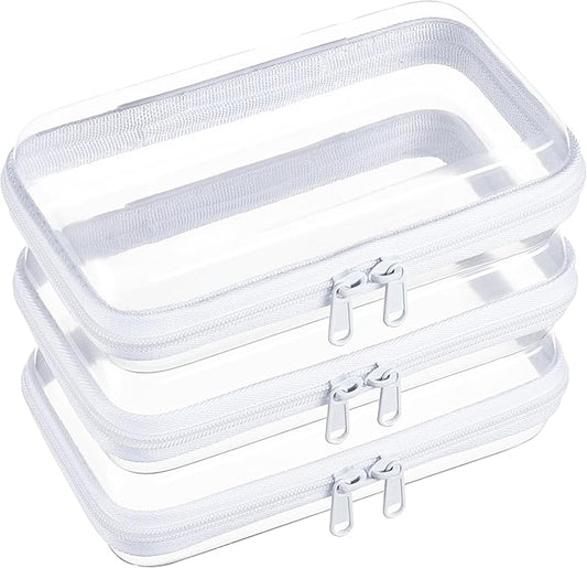 3-Pack Small Clear Hard Shell Zipper Pouches, Clear Zipper Bags, Hard Case Pouches for Purse & Diaper Bag Organizer, and Travel Essentials (3S)