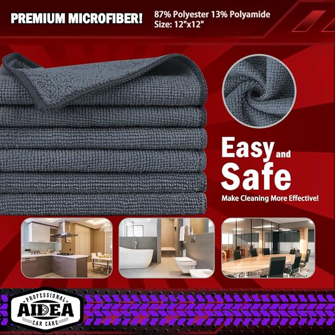 AIDEA 극세사 걸레 그레이 150팩, 차량용 극세사 타월, 프리미엄 차량용 천, SUV, 가정, 주방, 창문, 작업장에 적합한 보푸라기 없는 청소용 천, 12×12인치