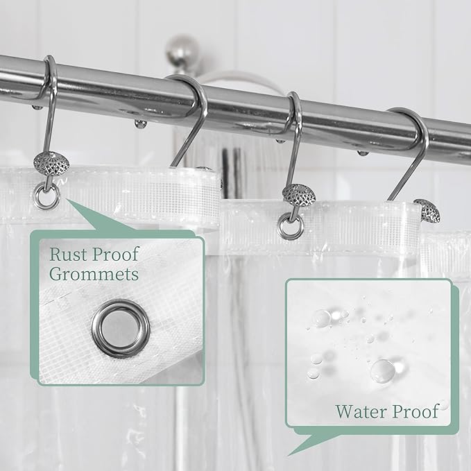 Mrs Awesome Clear Shower Curtain Liner with 3 Magnets, 72x75 Premium Flexible Sturdy Plastic Shower Curtain for Bathroom Lightweight, Waterproof, Clear