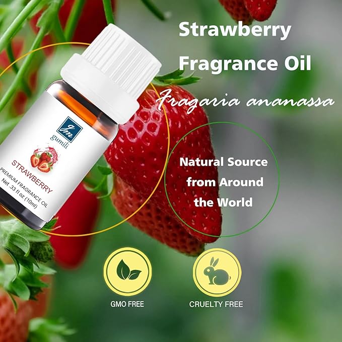 Strawberry Essential Oil - Pure Organic Scent for for Aromatherapy, Diffusers, Spray, Skin & Hair Care, Massage, DIY Candles & Soap, Perfume - Fruity Fragrance, 10mL