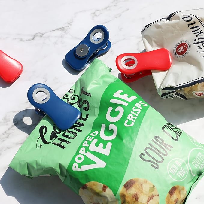 All Purpose Magnetic Clips - Chip Clips, Bag Clips, Food Clips, Blue Color Refrigerator Magnets Clips for Bread Bags, Snack Bags and Food Bags(Pack of 10, Blue)