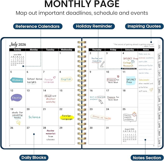 Planner 2026-2027 for Women & Men, Academic Monthly and Weekly Calendar Planner, Jul 2026 - Jun 2027, A4 (8.5" x 11"), Teacher Student Planning Book with Tabs, Ideal for Office School Supplies - Navy Blue