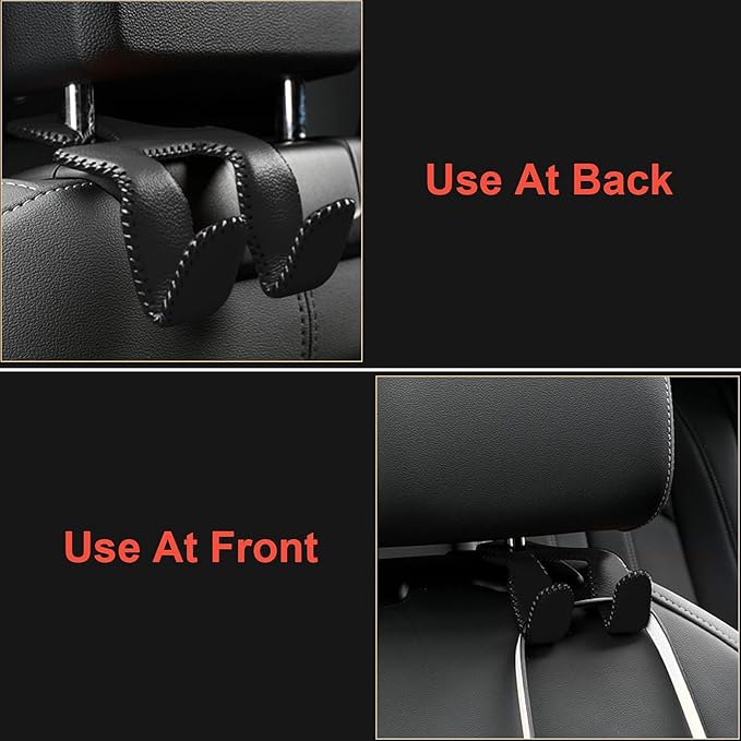 AMVOYOA Car Purse Hook, 2 in 1 Car Seat Headrest Hooks Durable Hanger Storage Holder Leather Organizer for Hanging Grocery Bags, 1 Pack, Gray