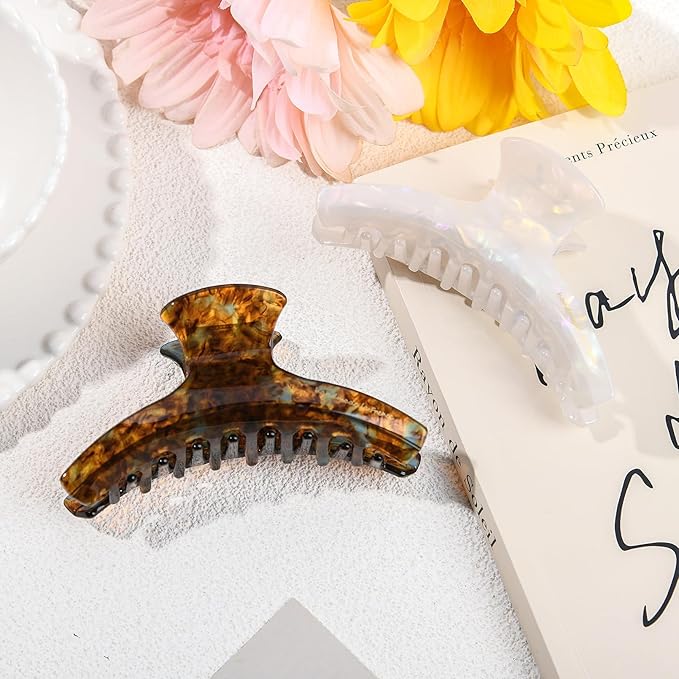 2 Pack Hair Claw Clips Women Large Tortoise Hair Clip French Design Barrettes Celluloid Leopard Print Accessories Jaw Clips for Thick Hair