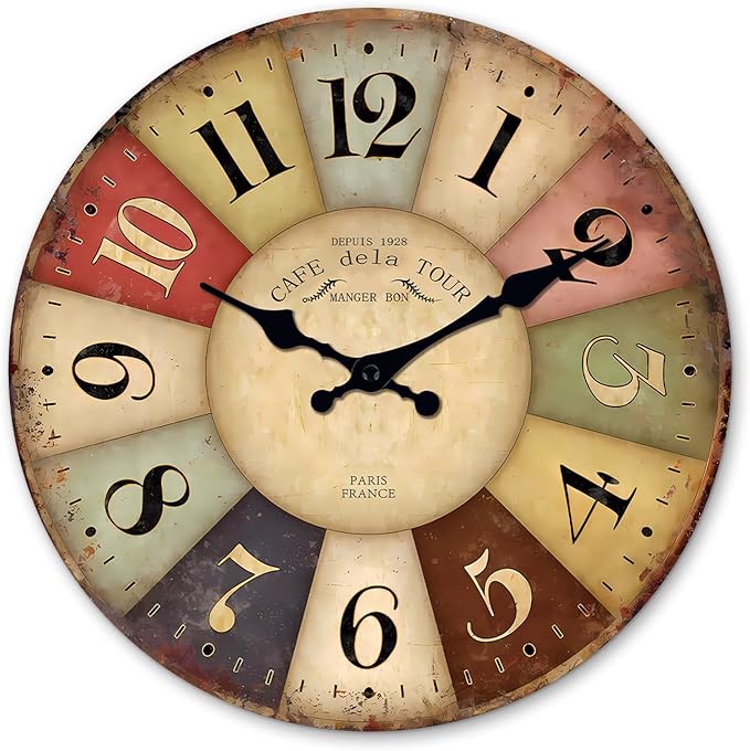 Nautical Small Wall Clocks Battery Operated 12 Inch Colorful Farmhouse Wall Clock for Kitchen Wood Silent Wall Clock Non Ticking (Not Solid Wood, Made of MDF Material)