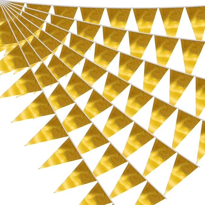 20M/65FT Gold Triangle Pennant Banner Flag Metallic Fabric Bunting Garland for Christmas Graduation Wedding Engagement Anniversary Bachelorette Birthday Bridal Shower Valentine's Hen Party Supplies