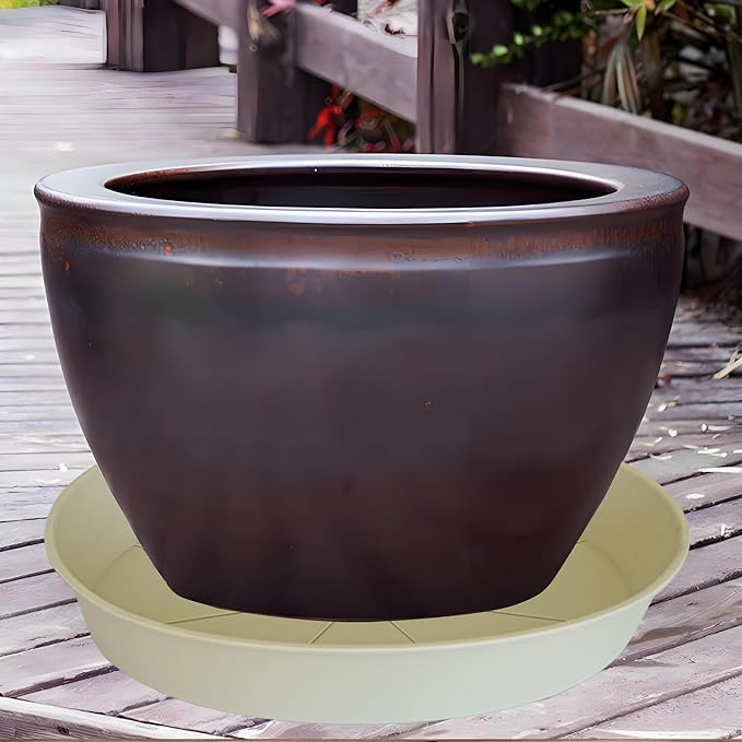 Bleuhome 3 Pack of 20 22 inch Plant Saucer (19.2 Inch Base), 3.6" Depth Tray, Large Deep Garden Plastic Flower Planter Plant Trays for Indoors Outdoor Bath Bath (22", Beige)