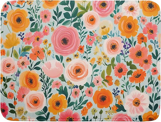 Watercolor Flower Dish Drying Mat - Pink Floral Drying Mat for Kitchen Counter 18 X 24 In