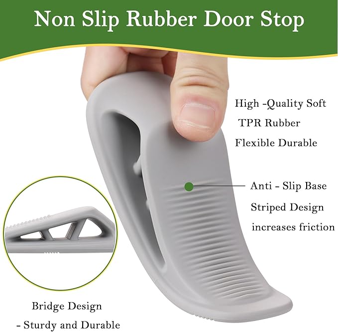 Fursafe&Q Rubber Door Stoppers for Bottom of Door, Door Stop Wedge with Holder, Heavy Duty Doorstops 4 Pack, Wall Protector for Home & Office & School & Commercial Doorstop Keep Open Stack Grey