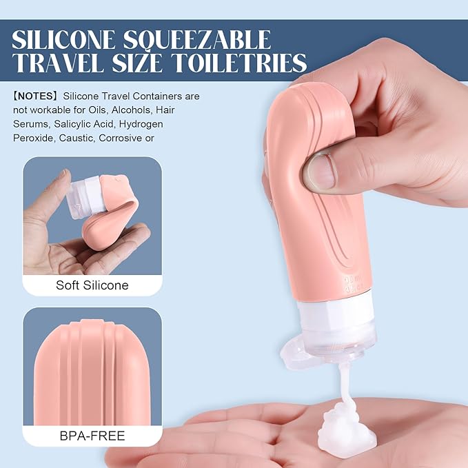 Travel Bottles for Toiletries, 3oz TSA Approved Travel Size Toiletries, Silicone Leak-Proof Refillable Containers, Squeezable Liquid Essentials Bottles W/Clear Bag (RED)