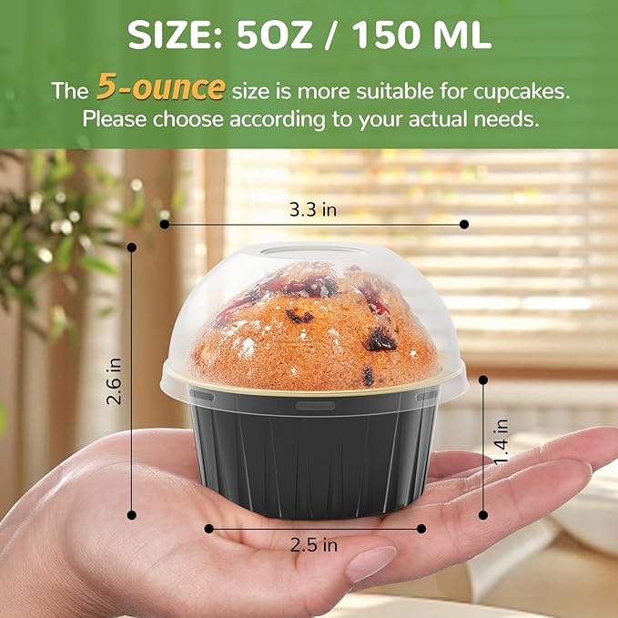 TLAZZ 40 Pack 5 OZ Mini Cake Pans with Lids, Disposable Aluminum Foil Ramekins Muffin Tin, Round Brownie Pudding Cupcake Baking Cups, Mini Cake Containers Flan Molds for Wedding Birthday Party