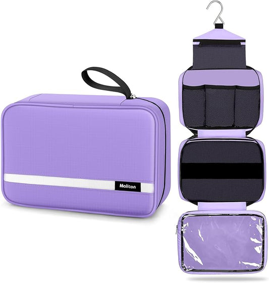 Maliton Toiletry Bag for Men & Women Travel Toiletry Bag Hanging Toiletry Bag Hygiene Organizer with 4 Compartments Waterproof Bathroom Shower Bag Large Toiletries Travel Bag (Purple)