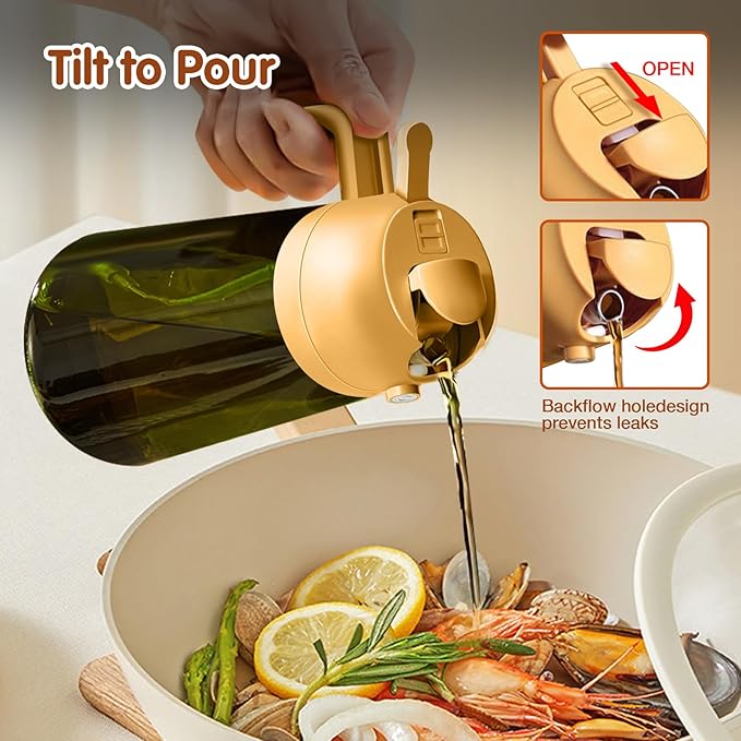 YARRAMATE 16oz/470ml Light-Blocking Dark Oil Sprayer for Cooking, 2 in 1 Olive Oil Dispenser Bottle for Kitchen, Premium Dark Green Glass Oil Bottle, Food-Grade Oil Mister for Air Fryer, BBQ (Orange)