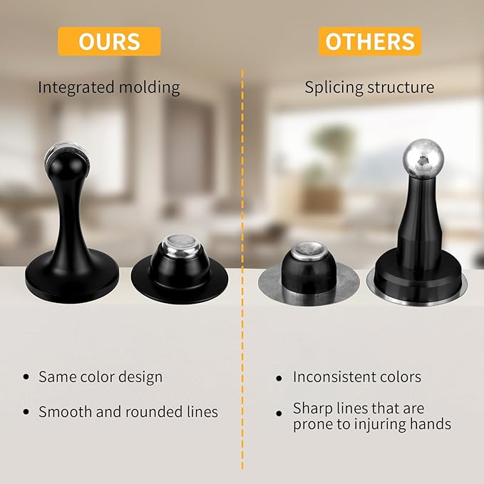 Bak Bo Magnetic Door Stopper, Strong Magnetic Door Holder Keep Door Open, Zinc Alloy Door Catch for Wall & Floor Mounting, No Drilling Door Stop with Adhesive (1 Pack Matte Black)