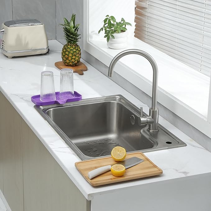 Silicone Bathroom Soap Dishes with Drain Spout-Bathroom and Kitchen Sink Organizer,Sponge Holder,Dish Soap Tray,Perfect for Dispenser,Scrubber,Bottle,Cup on Sink or Counter-Purple 9.6"×5.3"