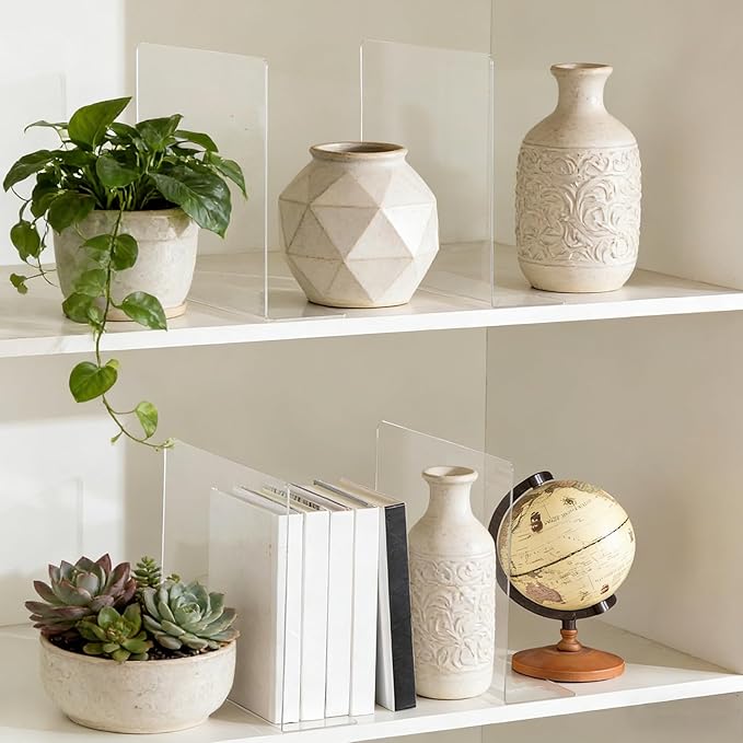 Shelf Dividers for Closet Organization: 12" Tall x 10" Deep Acrylic Closet Shelf Dividers for Clothes Sweater Purse - Free Standing Clear Separators for Shelves