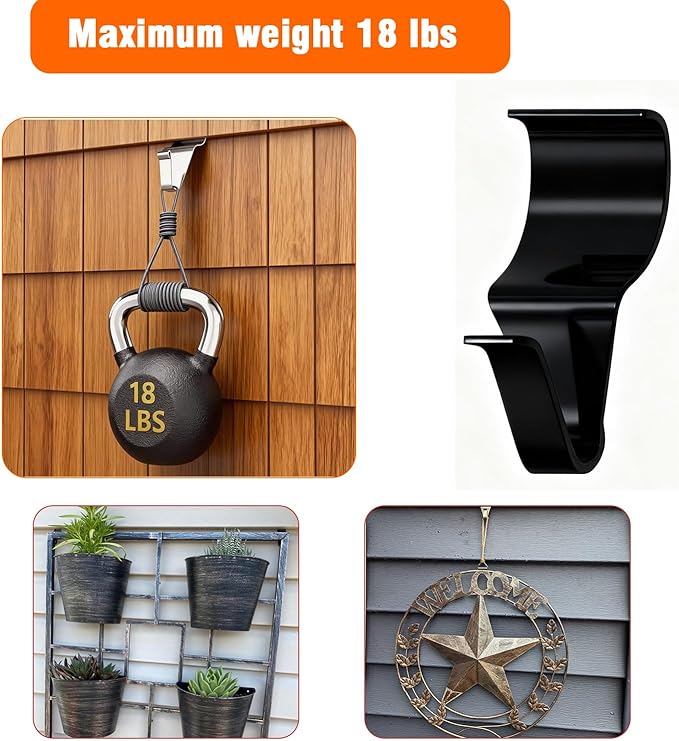 14 Pcs Vinyl Siding Hooks, Stainless Steel No-Hole Hangers for Hanging Wreaths & Outdoor Decor, Low Profile Siding Clips, Easy Installation, No Tools Needed (14, Black)