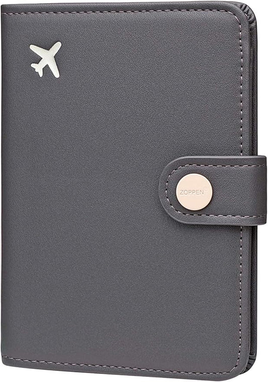 ZOPPEN Passport Holder Women, Passport Cover Travel Wallet Rfid Blocking Passport Wallet Cover Case Travel Essentials Document Organizer, Dark Grey