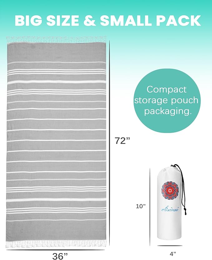 6 Pack Turkish Beach Towels Quick Dry Sand Free Soft Absorbent Extra Large Xl Big Blanket Adult Oversized Bath Pool Swim Towel Lightweight Thin Fast Drying Compact No Sand Packable Vacation Essentials
