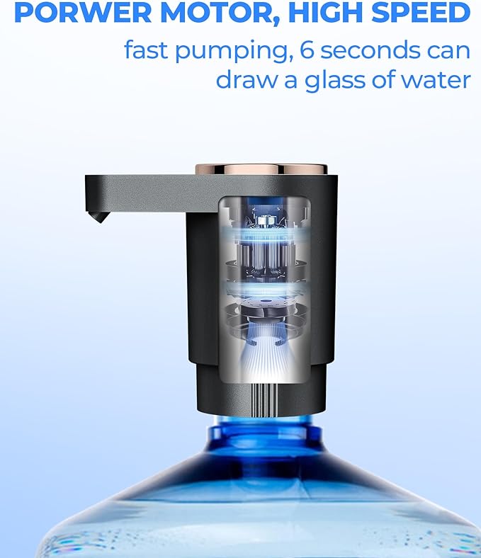 Water Bottle Pump, Portable Electric Water Dispenser Pump for 5 Gallon Bottles - USB Charging, Automatic Switch, Rechargeable Battery for Home Kitchen Room Camping, Black