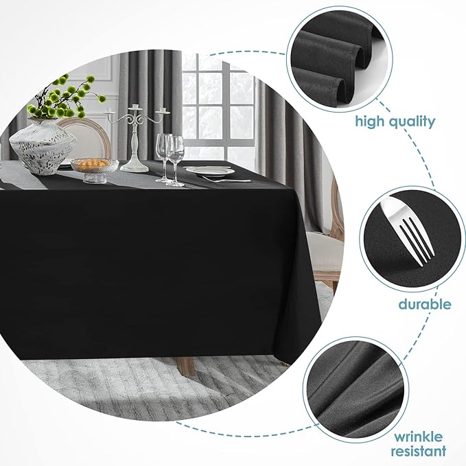 VidaFete 90 * 156inch 2pack Rectangle Table Cloth Polyester, Stain Wrinkle Resistant Dining Table Cover for Kitchen Dining Party Wedding Rectangular Tabletop Buffet Decoration(Black)