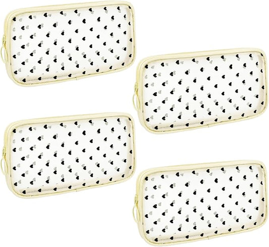 4 Pieces Mini Zipper Nylon Mesh Pouch, Mesh Cosmetic Bags Makeup Bags, Multipurpose Travel Toiletry Bags for Office Supplies and Travel Accessories (Heart Print-Beige, M)