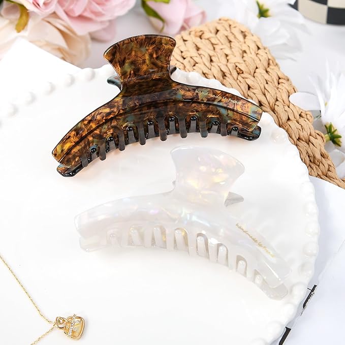 2 Pack Hair Claw Clips Women Large Tortoise Hair Clip French Design Barrettes Celluloid Leopard Print Accessories Jaw Clips for Thick Hair
