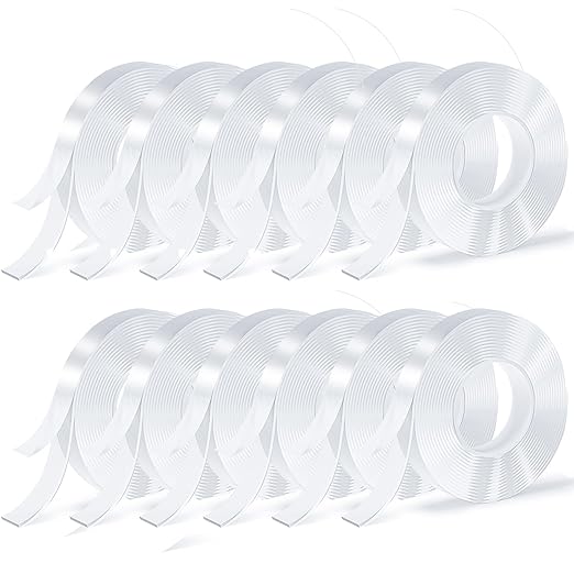 12 Rolls Double Sided Tape, Nano Tape, Transparent Adhesive Tape, Traceless Adhesive Tape, Removable, Washable, Reusable, Suitable for Carpets, Photo Walls, 9.85 Feet Per Roll