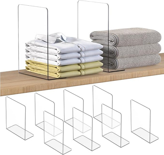 OKPOW Shelf Dividers Closet Organizer - 12" Tall X 9" Deep Acrylic Clear Sturdy Separate for Clothes Purse - Adjustable Space Saver Easy Install for Home Organization Enthusiasts 8 Pack