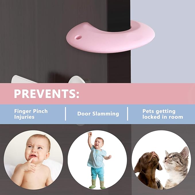 Door Pinch Guard and Door Slam Stopper, Durable Silicone Door Finger Pinch Guard, Prevents Slamming on Even Heavy Doors, Non-Toxic & Pet Friendly, 4 Packs (2 Pink 2 Blue)
