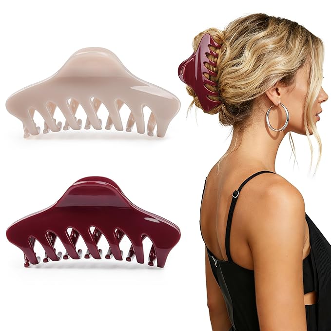 2 Pack Large Hair Claw Clips for Women Strong Hold Matte PVC Hair Clips Big Jaw Clips Non Slip Hair Accessories for Thick Hair Styling