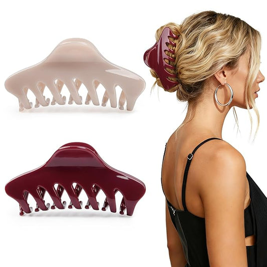 2 Pack Large Hair Claw Clips for Women Strong Hold Matte PVC Hair Clips Big Jaw Clips Non Slip Hair Accessories for Thick Hair Styling