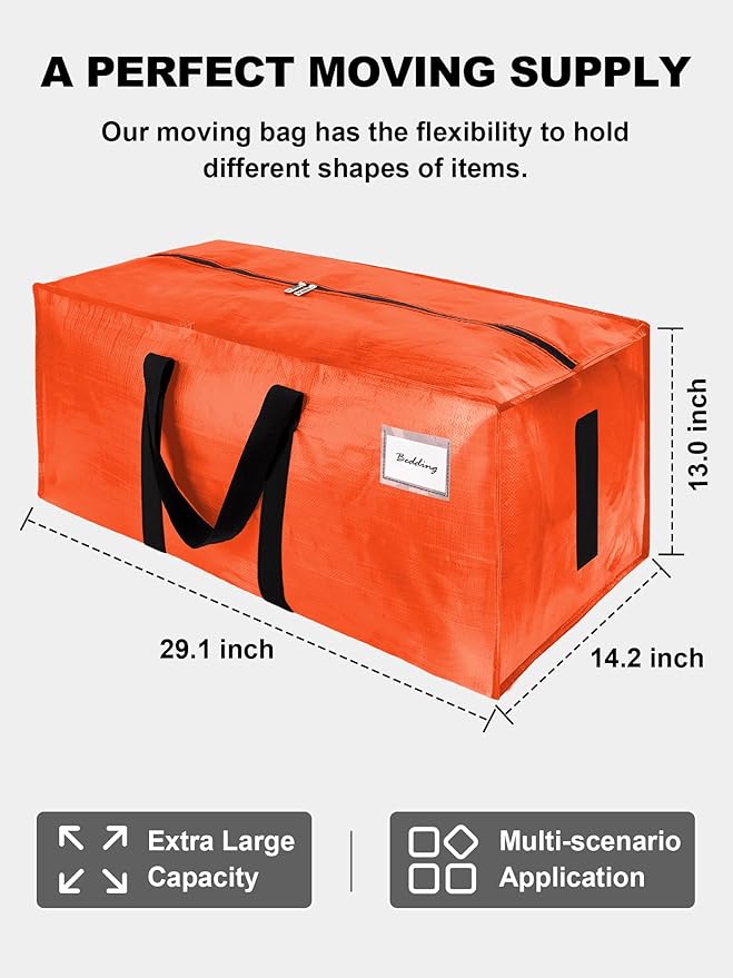 HOMESURE Supports 200lbs Heavy Duty Moving Bags - Strong Zipper & Wrap-Around Handles - Water-Resistant Storage Totes, Durable Alternative to Moving Boxes - 8 Pack - Orange