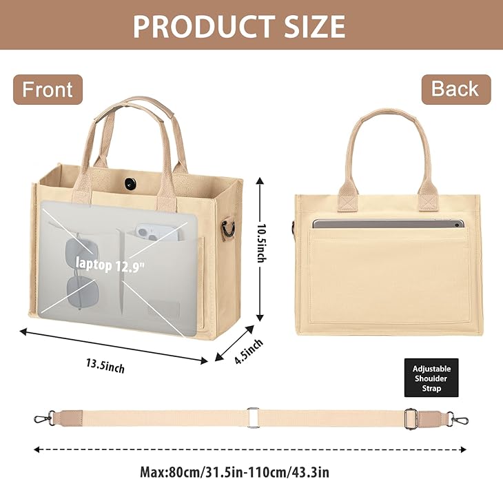 Canvas Tote Bag for Women Crossbody Work Purse with Pockets Top Handle Handbag Satchel Bags for Travel Nurse Teacher