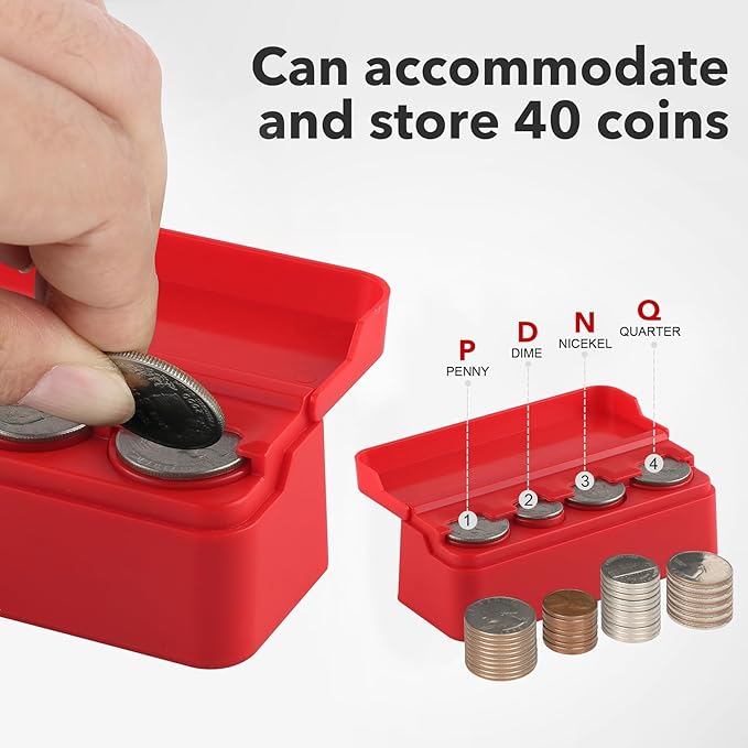 SINGARO Coin Holder for Car, Coin Change Organizer Compatible with Coins of Different Sizes, Dash-Mounted Holder Suitable for Most Cars, Trucks(Red)