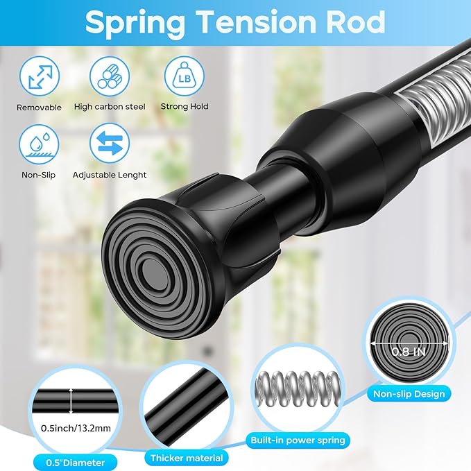 Tension Curtain Rod 28-48 inch Small Tension Rods Black Adjustable Spring Tension Curtain Rods 6PCS Mini Curtain Rod Short for Cupboard Closet Rod Kitchen Drawers No Drill Cupboard Cabinets