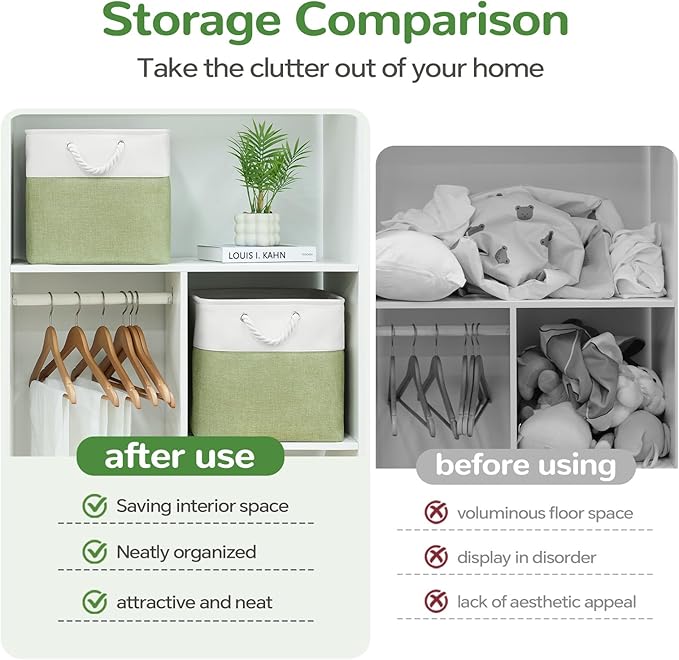 VQRTEXA 12 x 12 Inch Cube Storage Bins, 4 Pack Fabric Storage Basket with Handles, Foldable Boxes Organizer for Shelf Baskets for Home, Clothes (White/Green)