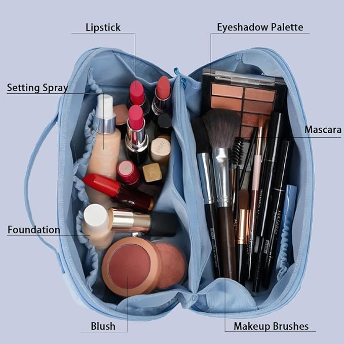 Travel Makeup Bag,Large Capacity Cosmetic Bags for Women,Waterproof Portable Pouch Open Flat Toiletry Bag Pattern Makeup Bag