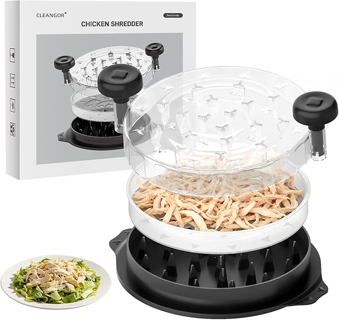 Cleangor Chicken Shredder Tool Twist, Visible Chicken Breast Shredder Tool Meat Shredder with Removable Tray, Ergonomic Handle, Non-Slip Base Food Shredder Tool for Chicken, Pork, Beef, Fish