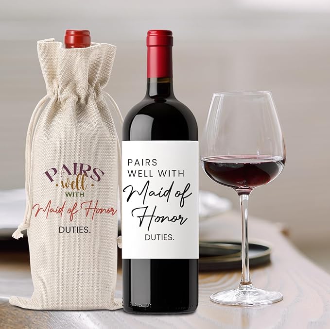 Matron of Honor Proposal Gifts Wedding Day Essentials Bridesmaid Duties Wedding Wine Bag with 2pcs Wine Labels