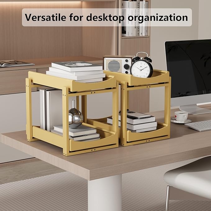Wisuce Essentials Bamboo Under Sink Organizer Adjustable Height 2 Tier Bathroom Organizer Pull Out Cabinet Storage Kitchen Heavy Duty Wood Slide Out Shelf for Kitchen Bathroom (Nature, 2 Packs)