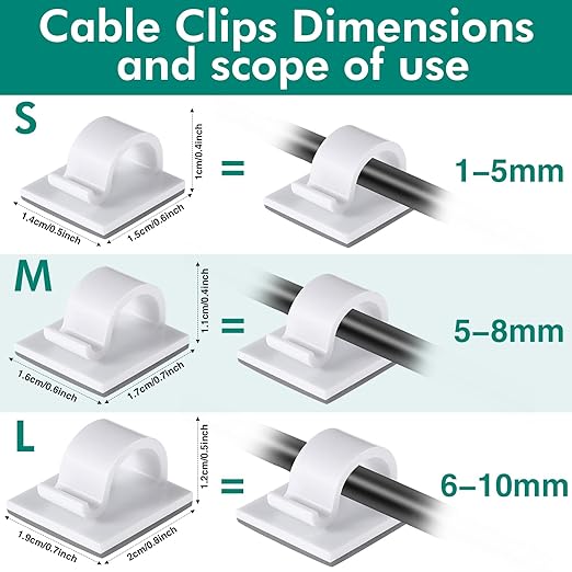 Namalu 240 Pcs Cable Clips Outdoor Wire Clip Adhesive Cable Hook Cord Organizer Holder R Shape Christmas Light Clip for Desk Wall Cable Management String Lights Fairy Light Decoration(White, Small)