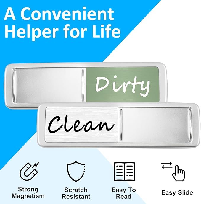 Dishwasher Magnet Clean Dirty Sign, Slide Strong Clean and Dirty Magnet Indicator for Dishwasher, Non-Scratch, Easy to Read, Self-Adhesive Stickers for Non-Magnetic Dishwasher（Green White）