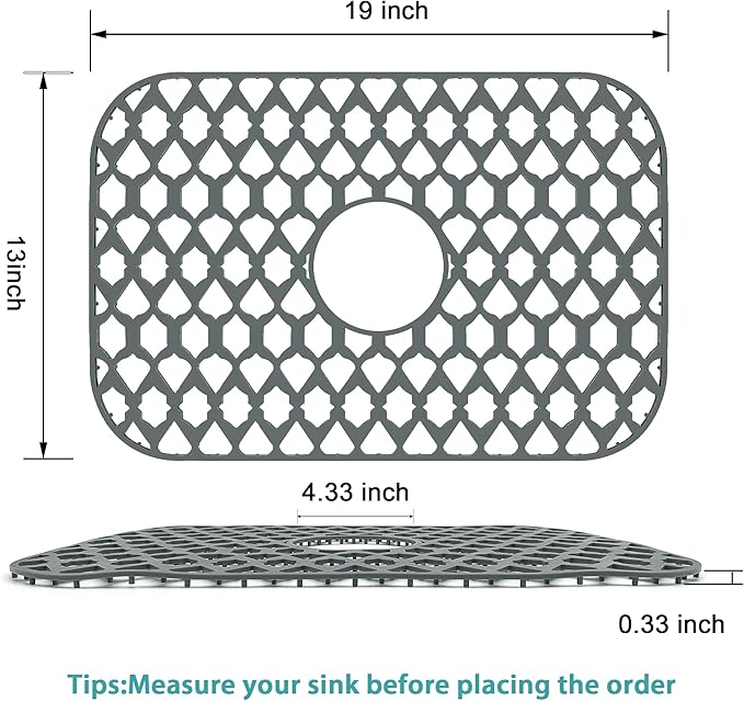 Sink Protectors for Kitchen Sink, Kitchen Sink Accessory - Silicone Mats Grid for Stainless Steel Strainer Bottom of Farmhouse Porcelain sinks (19”x13”, Center Drain)
