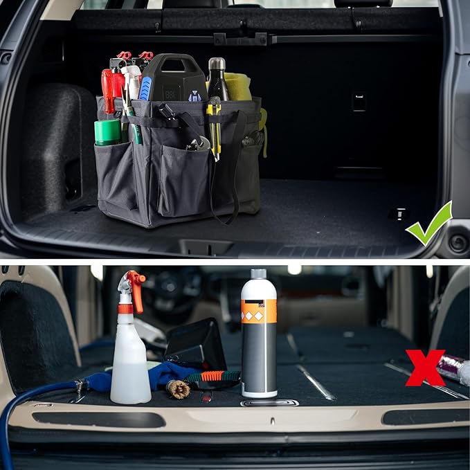 Car Trunk Organizer Multifunctional Storage Toolbox Carry Griddle,Large Grill Utensils Accessory Grilling Tools Basket Carrying Caddy Tool Tote Bag Storage Box Camp Cooking bbq Outdoor(Black)