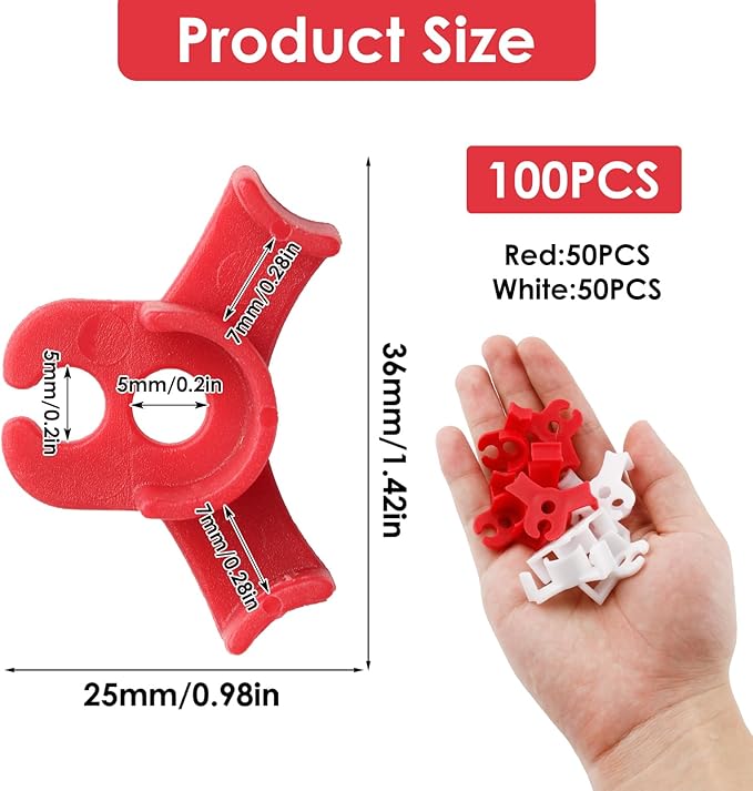 100 Pcs Plant LST Cilps, Low-Stress Plant Training Clips, Reusable 90-Degree Bendable Clips to Bend for Tomatoes Cucumbers Beans Climbing Plants in Indoor Outdoor Gardens (Red & White)