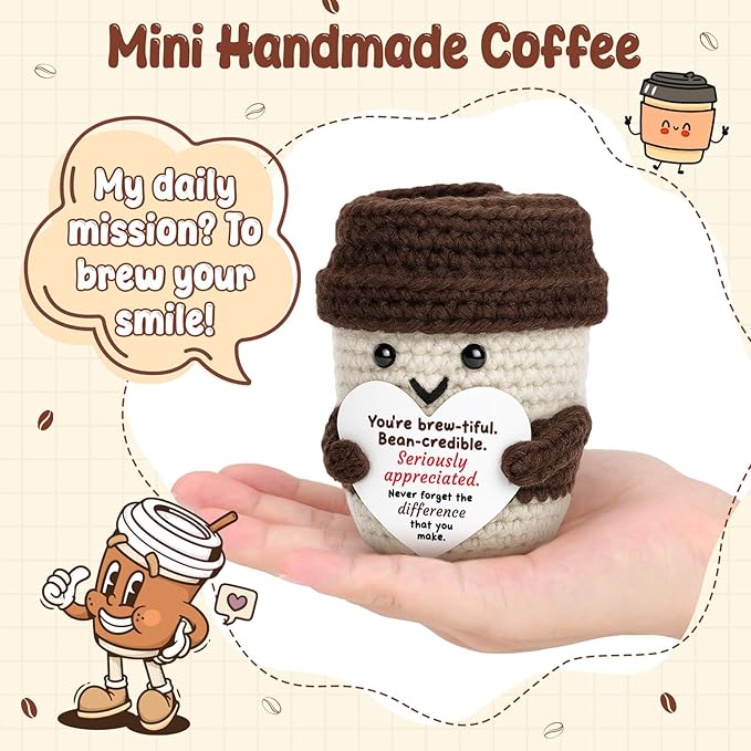 Coffee Lovers Thank You Gifts for Women, Positive Espresso Crochet Handmade Support, Small Appreciation Gifts Coworker Employee Teacher Friends Birthday Farewell Leaving Goodbye Retirement