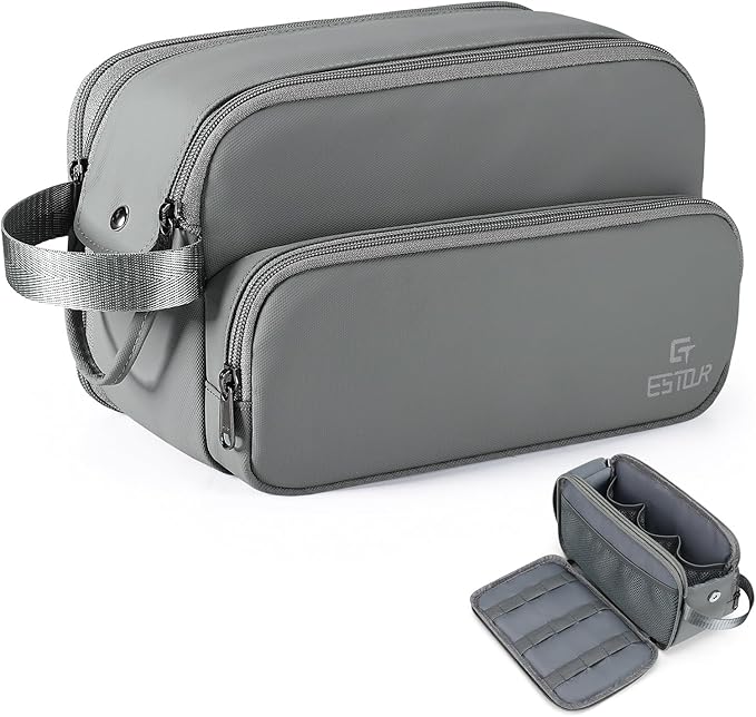 Toiletry Bag for Men, Travel Essentials Travel Toiletry Bag, Water-Resistant Compact Bathroom Roll Organizer for Hygiene, Shaving kit, Gifts for men (9 Gray(Upgraded Polyster))
