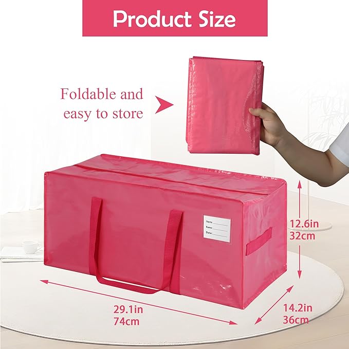 8 Pack Heavy Duty Extra Large Moving Bags with Handles, Waterproof Foldable Storage Totes, Clothing Storage Bags, Packing Moving Boxes for College Supplies, Pink