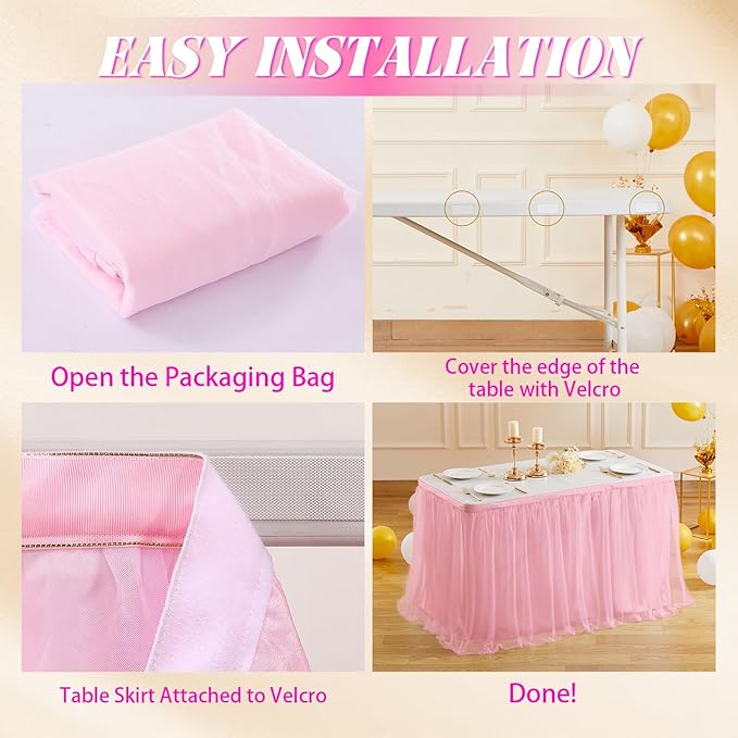 Tulle Table Skirt 3 Layer 6ft 9ft with Polyester Lining Reusable Washable Tutu Tablecloth for Wedding Party Birthday Banquet Holiday Decoration (Multicolor, 6Feet)